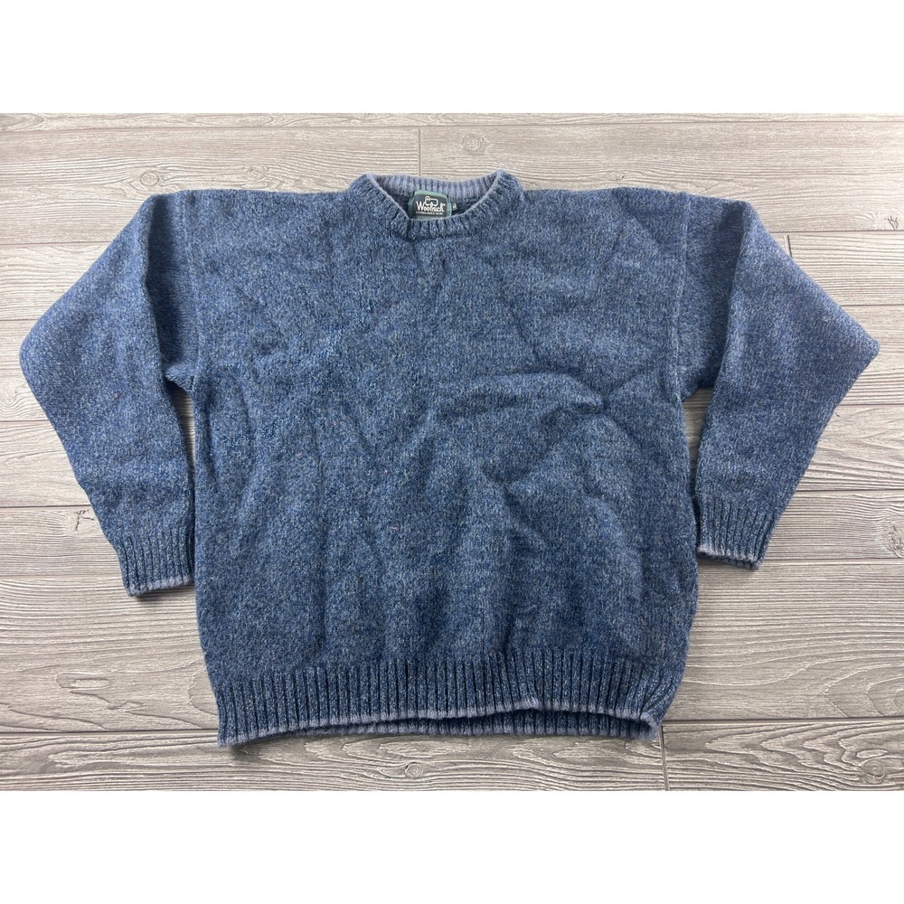 Woolrich Mens XL Blue Wool Blend Crewneck Sweater Marled Knit Handframed 1838